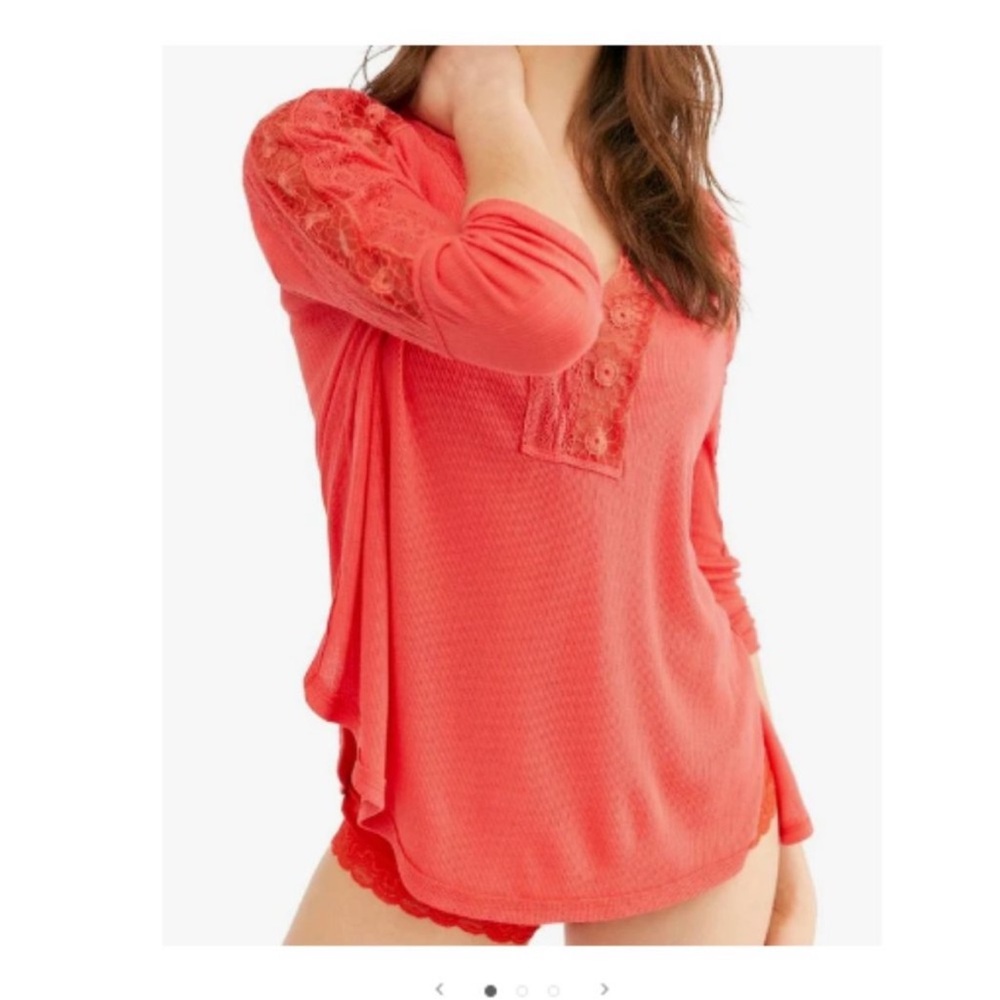 Free people Lola robbed lace top size small rose crimson coral red orange nwt